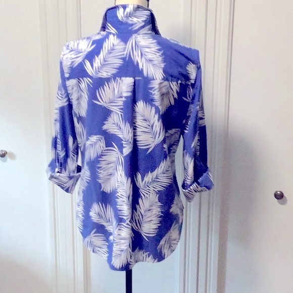 Chico’s No Iron Stretch 3/4 Sleeve Palms Shirt Chico’s Size 3 (Reg 16) - Picture 4 of 11